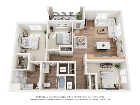 Floor plan for 3 beds, 2 baths, 1220 sqft